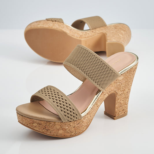 Dual Band Platform Slide On Heels