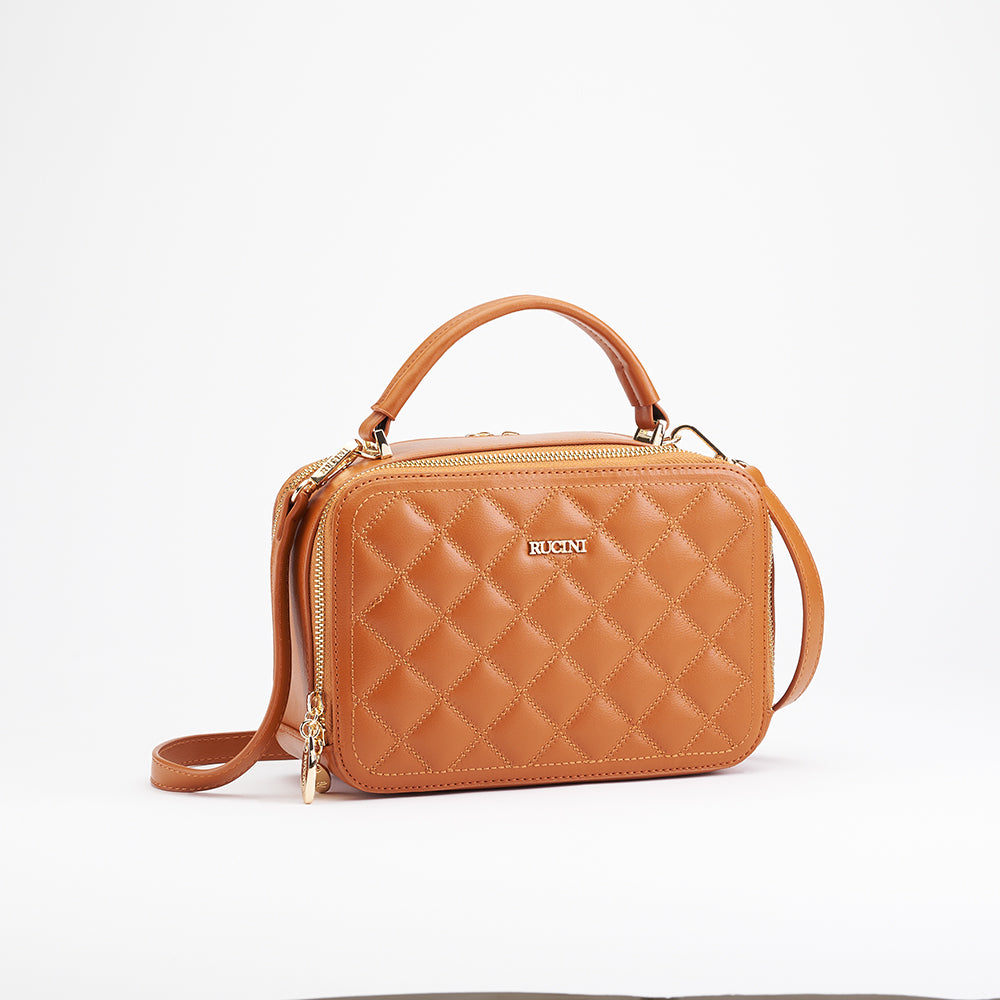 Eléa Quilted Cubic Zipper Up Crossbody Sling Bag