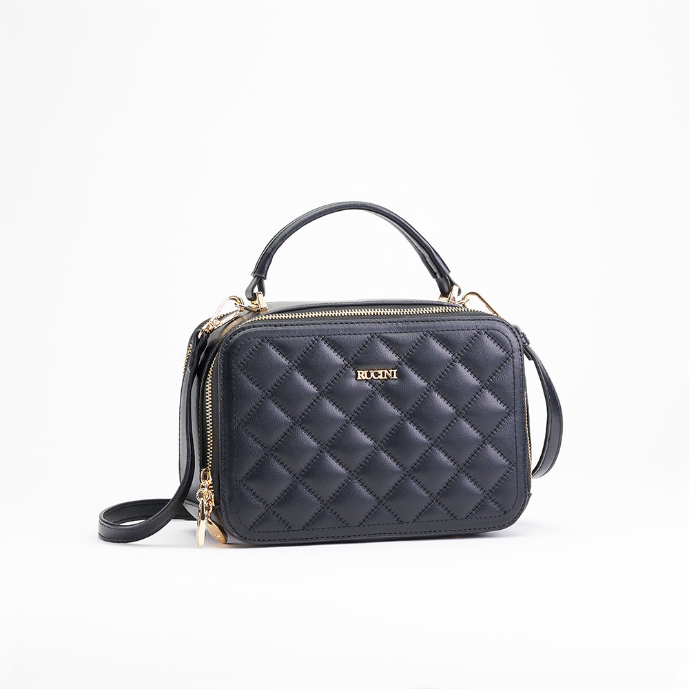 Eléa Quilted Cubic Zipper Up Crossbody Sling Bag