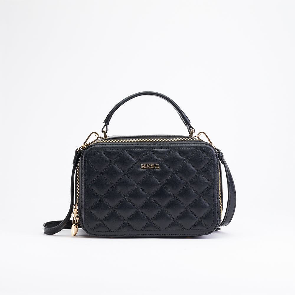 Eléa Quilted Cubic Zipper Up Crossbody Sling Bag