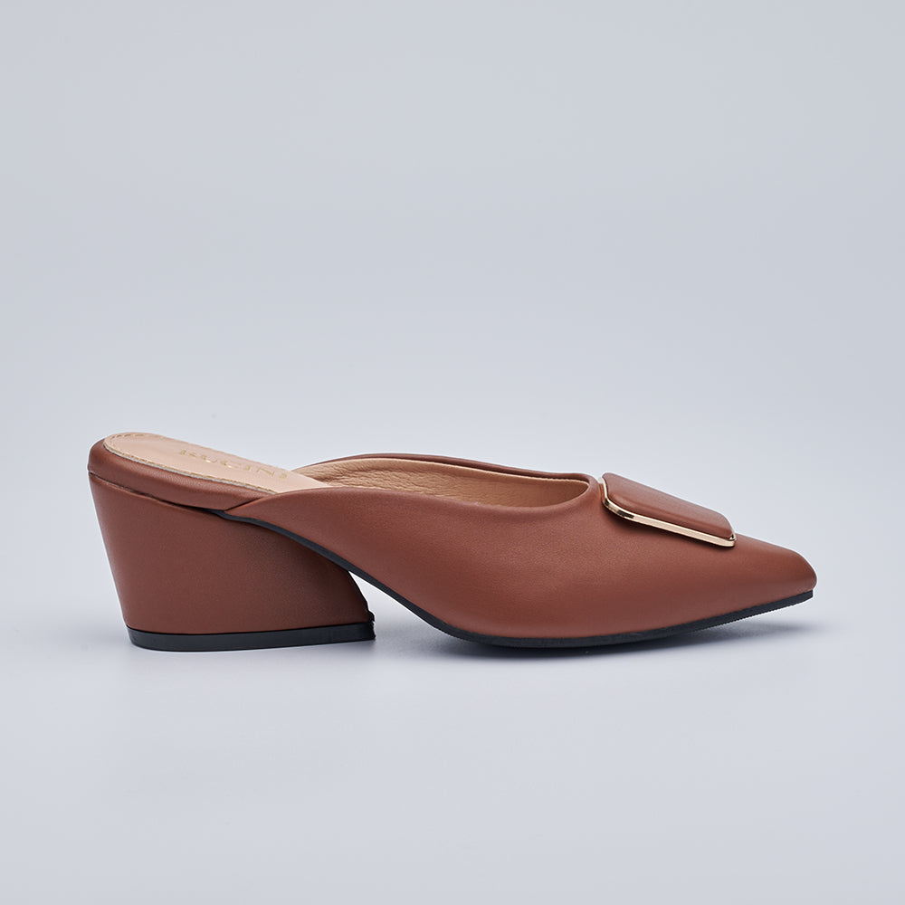 Pointed Toe Heeled Mules with Ornament