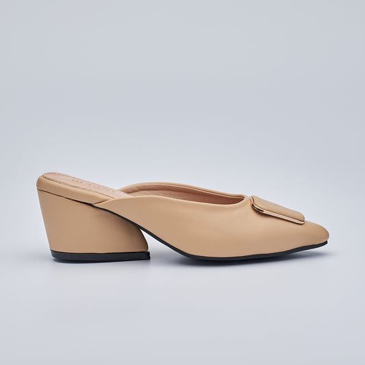 Pointed Toe Heeled Mules with Ornament